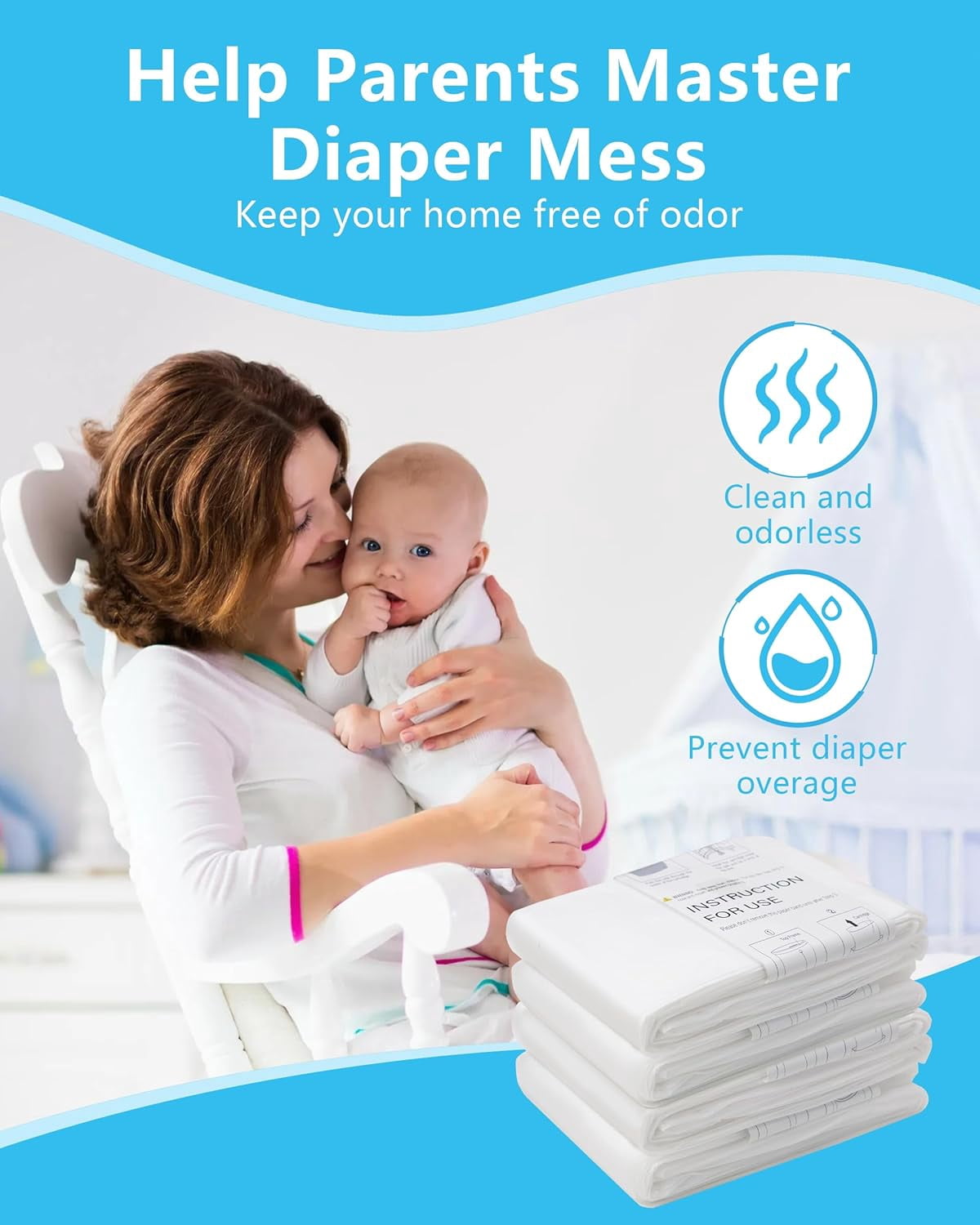 Refills Compatible with Dekor Classic Diaper Pails, Disposable Diaper Trash Bags, Extra Thick Diaper Pail Refill Liners, Hold Up to 1980 Diapers (4 Pack)