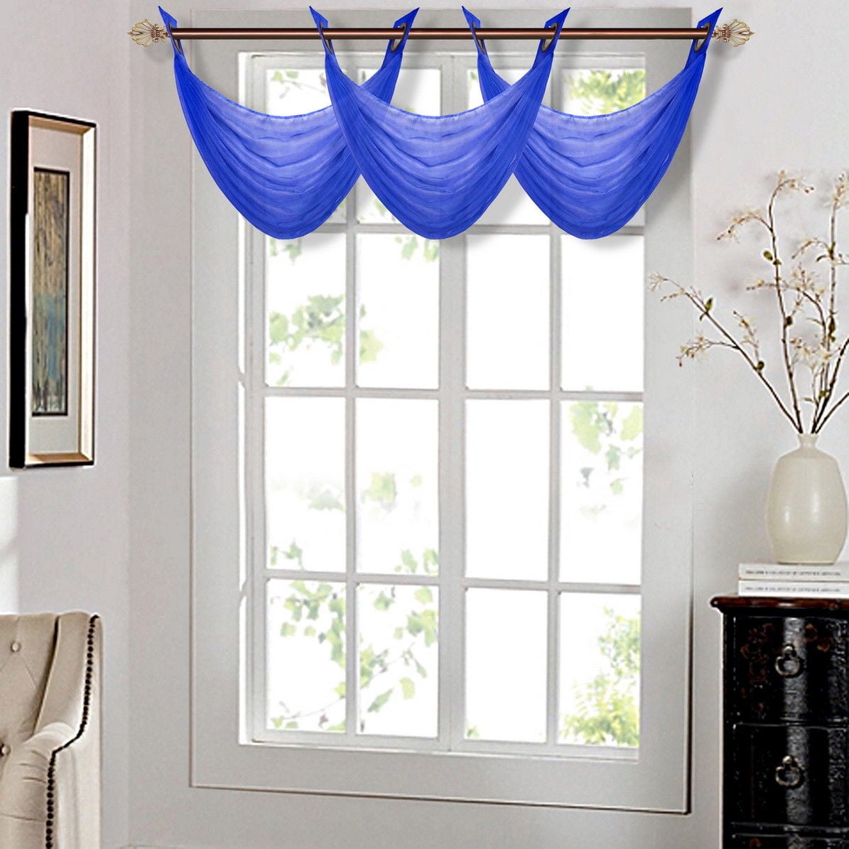 K36 6PC WHOLESALE DEAL WATERFALL GROMMET VOILE SHEER VALANCE WINDOW TREATMENT 