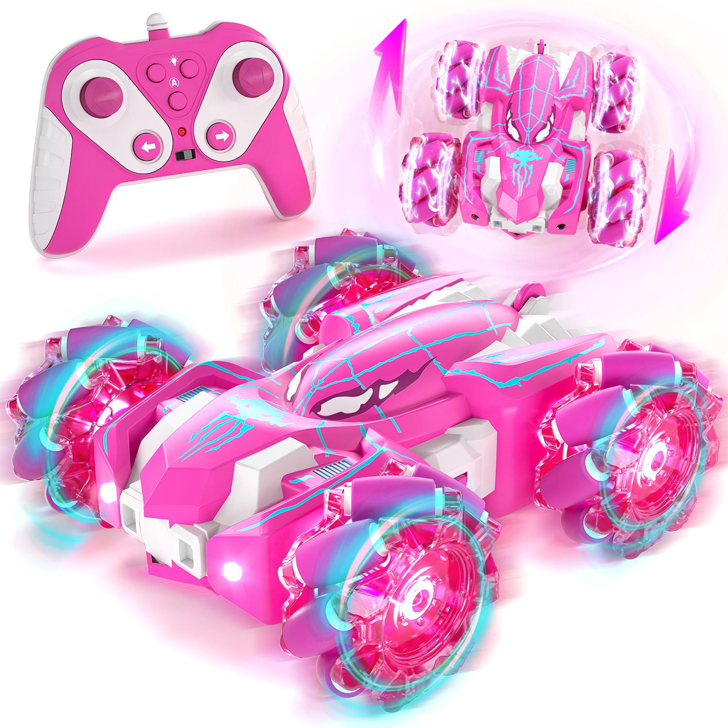 Remote Control Car, RC Car for Boys, 2.4Ghz Fast Stunt Car with Double Sided & 360 Rotation, RC Car with Cool Light for 4 5 6 7 8 9 10 Year Old Boys Girls