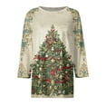 thumbnail image 5 of WTOBBY Women's Casual Round Neck 3/4 Sleeve Loose Printed T-Shirt with Christmas Elements, Ladies Holiday Theme Top for Everyday Fashion, Comfortable Wear Blouse,Khaki 3XL, 5 of 6