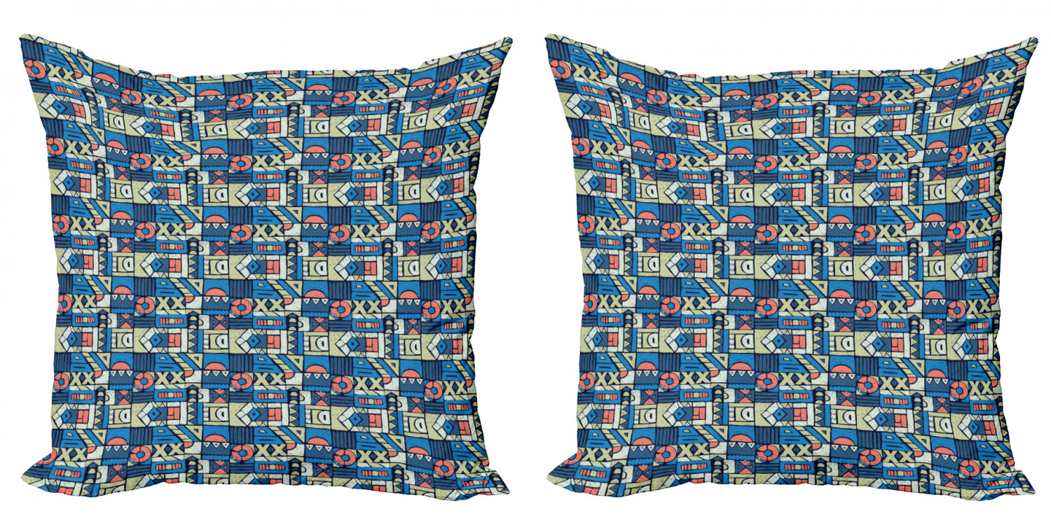 Ethnic Throw Pillow Cushion Cover Pack of 2, Print with Folk