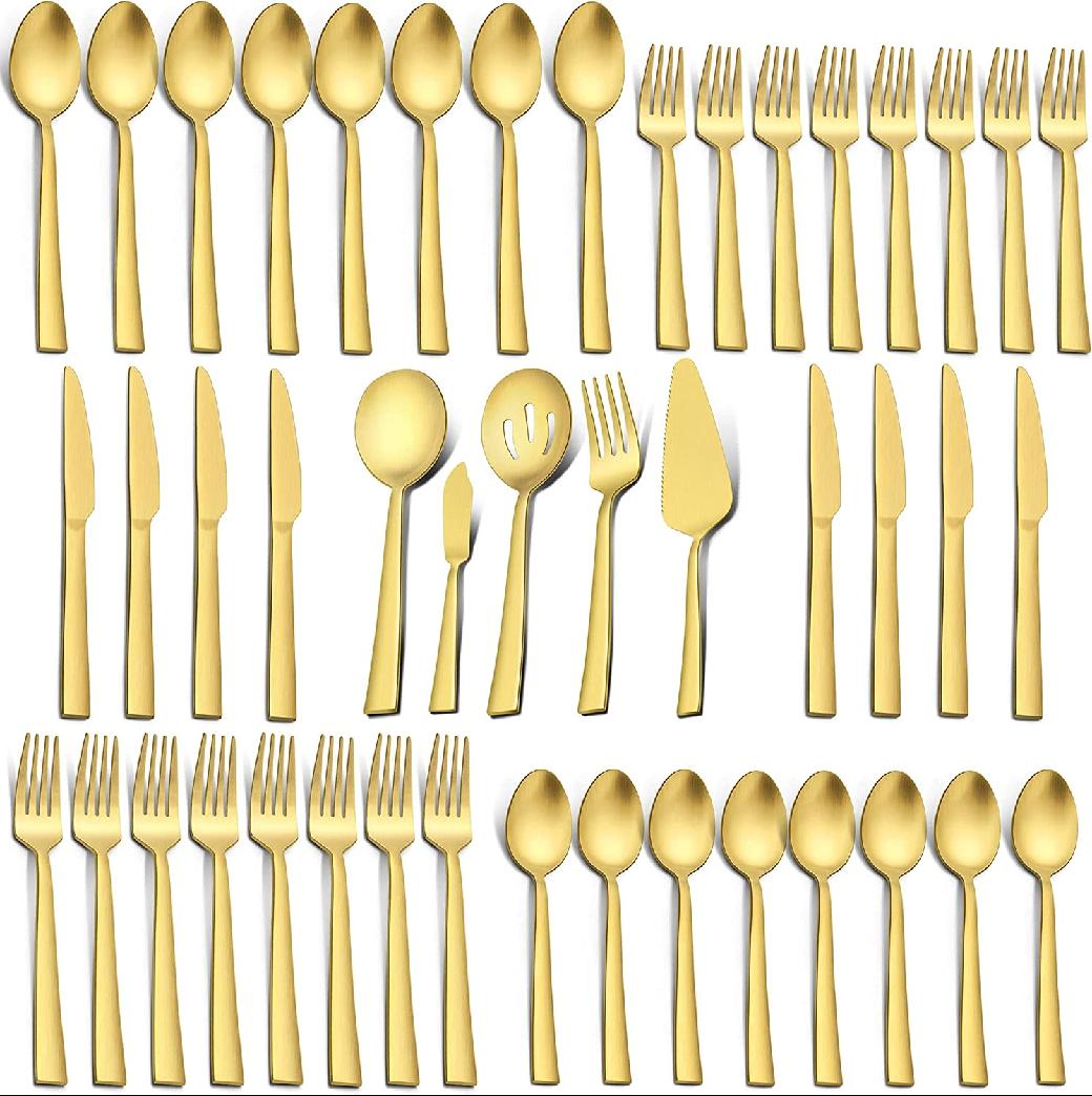 45Piece Matte Gold Silverware Set with Serving Utensils, Stainless