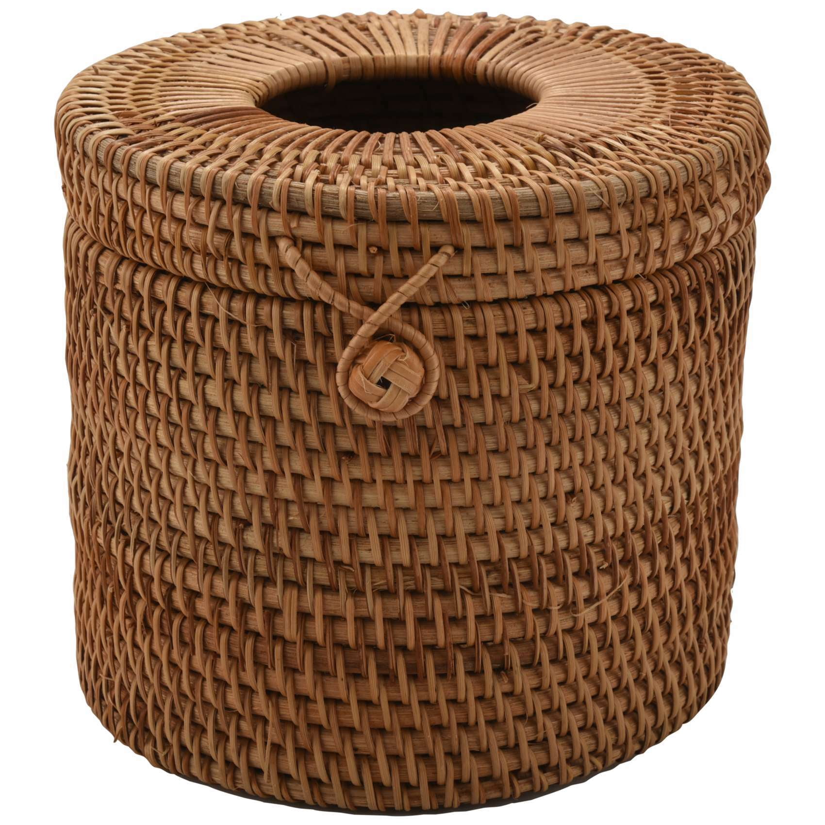 2X Round Rattan Tissue Box Vine Roll Holder Toilet Paper Cover Dispenser for Barthroom,Home,Hotel and Office