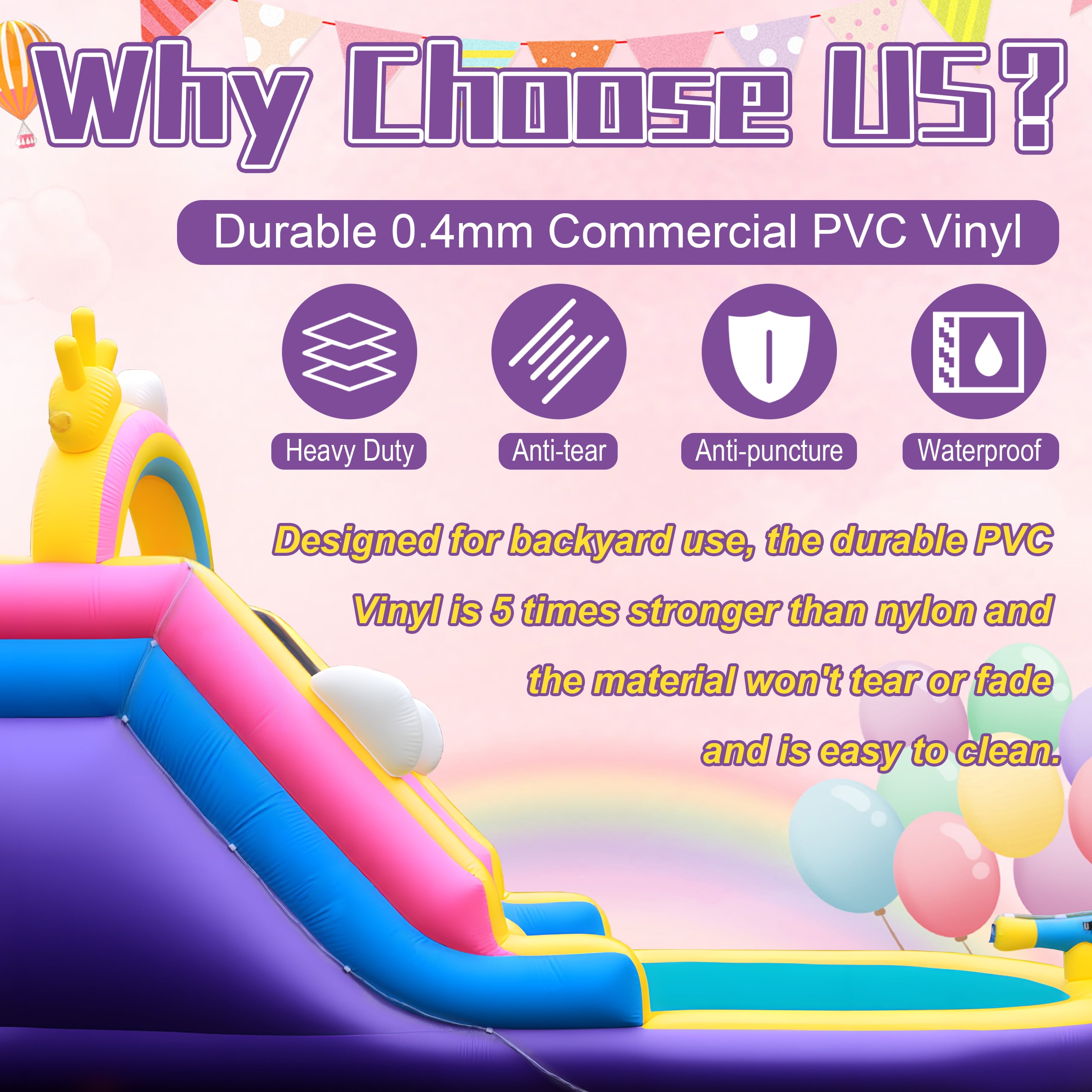 Inflatable Water Slide Commercial Grade: 21FT(L) Water Bounce House for Adults & Teenagers - Big Pool, Premium PVC, Rainbow Style, Wet & Dry, 950W Blower - for Backyard Outdoor Birthday Party