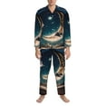thumbnail image 3 of Honeii Artistic Starry Sky Moon Book Pattern Mens Pajamas Set,2pcs Men's Lounge Long Sleeve Sleep Shirt and Pajama Bottoms Sleepwear Set,Mens Pjs Sets-Small, 3 of 7