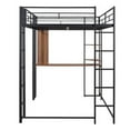 thumbnail image 5 of Full Size Metal Loft Bed with 2 Shelves and 1 Desk, Bedframe with Two Build-in Ladders and Guardrails, No Box Spring Needed,Black, 5 of 7