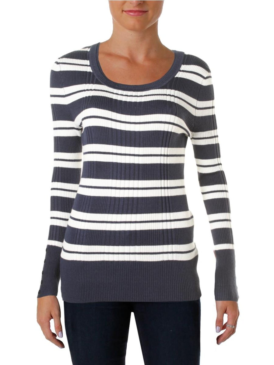 Hooked Up by IOT Juniors Lace-Up Varsity-Stripe Sweater