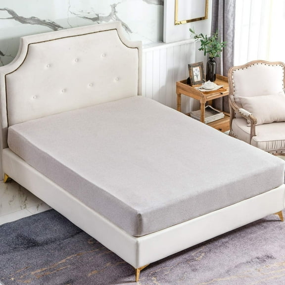 PURE ERA Jersey Knit Cotton Fitted Bottom Sheet ONLY Deep Pocket Up to 15" to 20" Ultra Soft Breathable (Heathered Beige Queen Size)