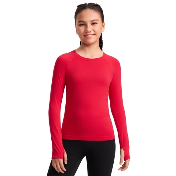 CRZ YOGA Girls Seamless Long Sleeve Athletic Shirts Active Sports Casual Tees Crew Neck Kids Teen