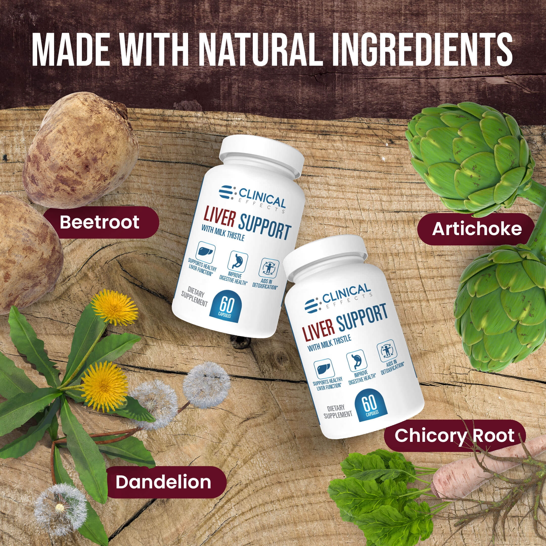 Clinical Effects Liver Support - Natural Milk Thistle and Zinc Supplement - 60 Veggie Capsules - Helps Detox and Cleanse The Liver - Supports Liver Function and Digestive Health - Made in The USA
