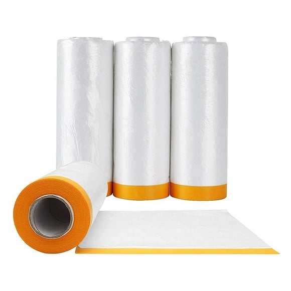 4 Rolls Clear Plastic Sheeting 4.9X 65.5 Ft Pre-Taped Masking Film Drop Cloths for Painting Automotive Covering