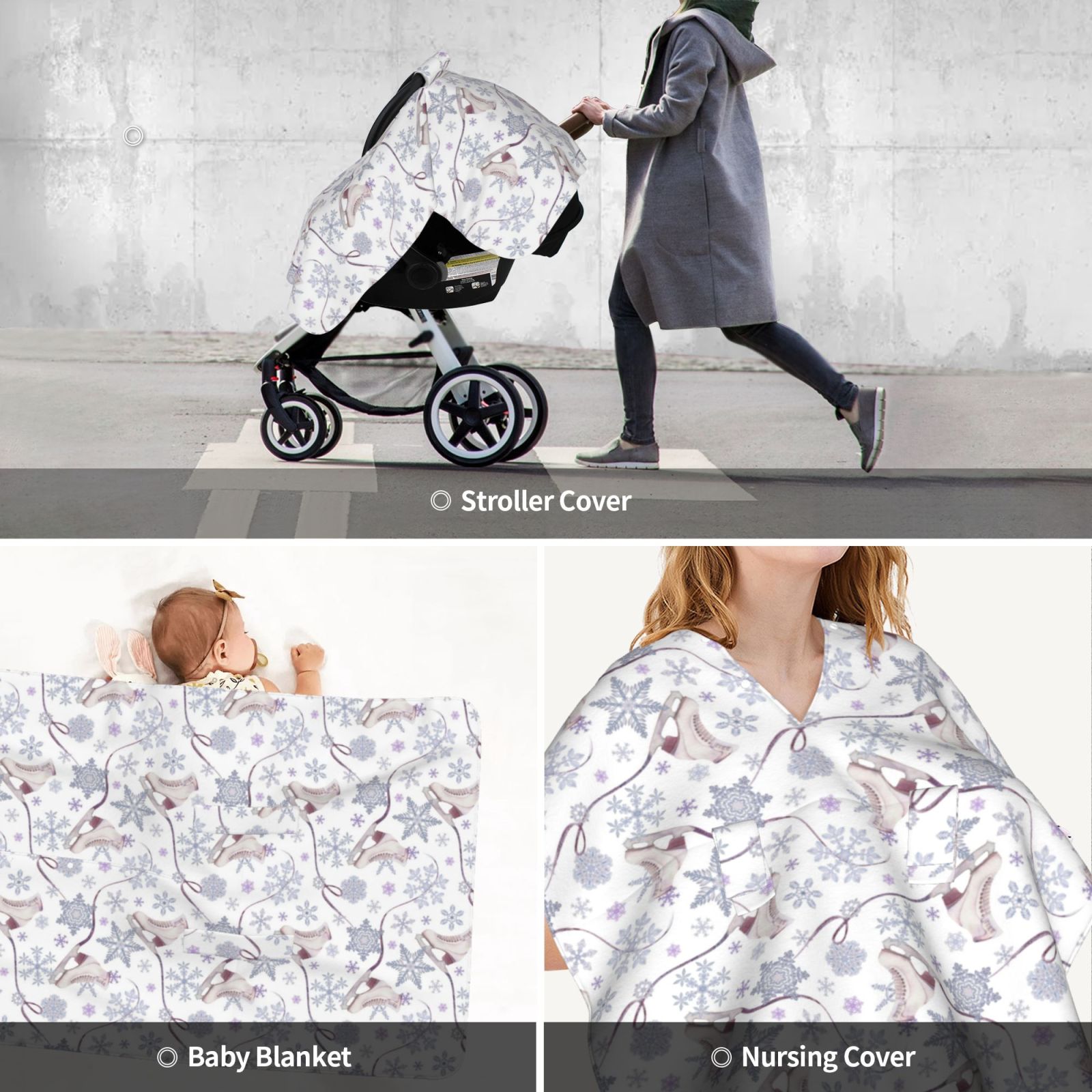Car Seat Cover Baby - Elegant ice skates snowflakes Breathable Infant Car Seat Cover for Baby Carseat, Lightweight Comfort Baby Essentials Must Haves Newborn Stuff for Girl Boy