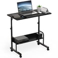 thumbnail image 1 of SHW Height Adjustable Mobile Laptop Stand Rolling Table Cart with Shelf, Black, 1 of 7