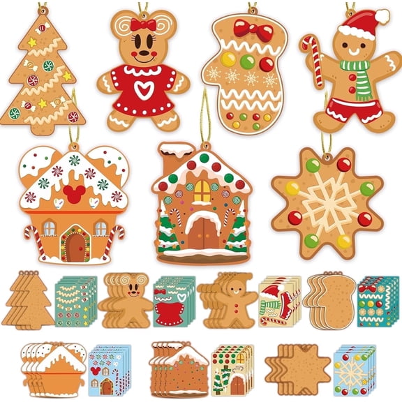 28 Pack Christmas Crafts for Kids, DIY Gingerbread Ornament with Cutout Stickers for Christmas Tree Holiday Party Classroom Activities Decoration
