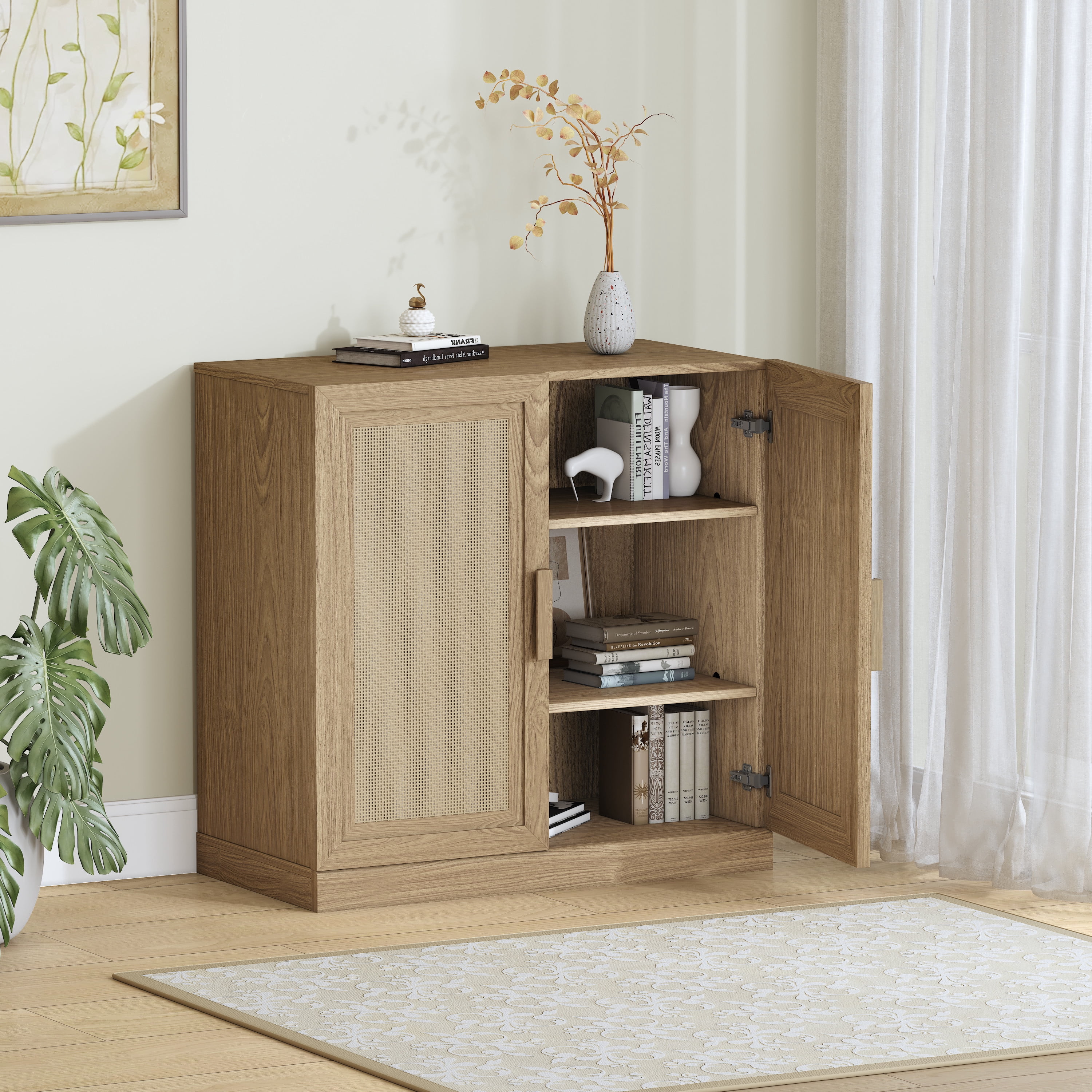 MAYEERTY Entryway Storage Cabinet Wood Accent Cabinet for Living Room,Brown
