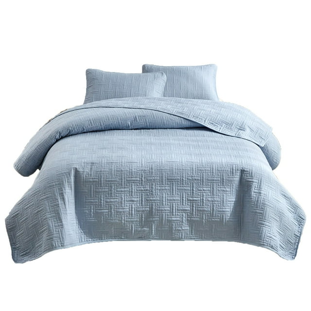 Conjunto de Cama de Tamaño Completo Cubierta de Cama Acolchada de Algodón Lavado Doble Lado Conjunto de 3 Piezas Color Sólido Colo Funda de Almohada 20x26 Pulgadas para la Cama