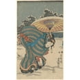 thumbnail image 2 of Utagawa Kunisada (Toyokuni III) 10x14 Black Ornate Wood Framed Double Matted Museum Art Print Titled: Snow Scene; Woman Bending to Adjust Shoe (ca. 1830-1843), 2 of 5