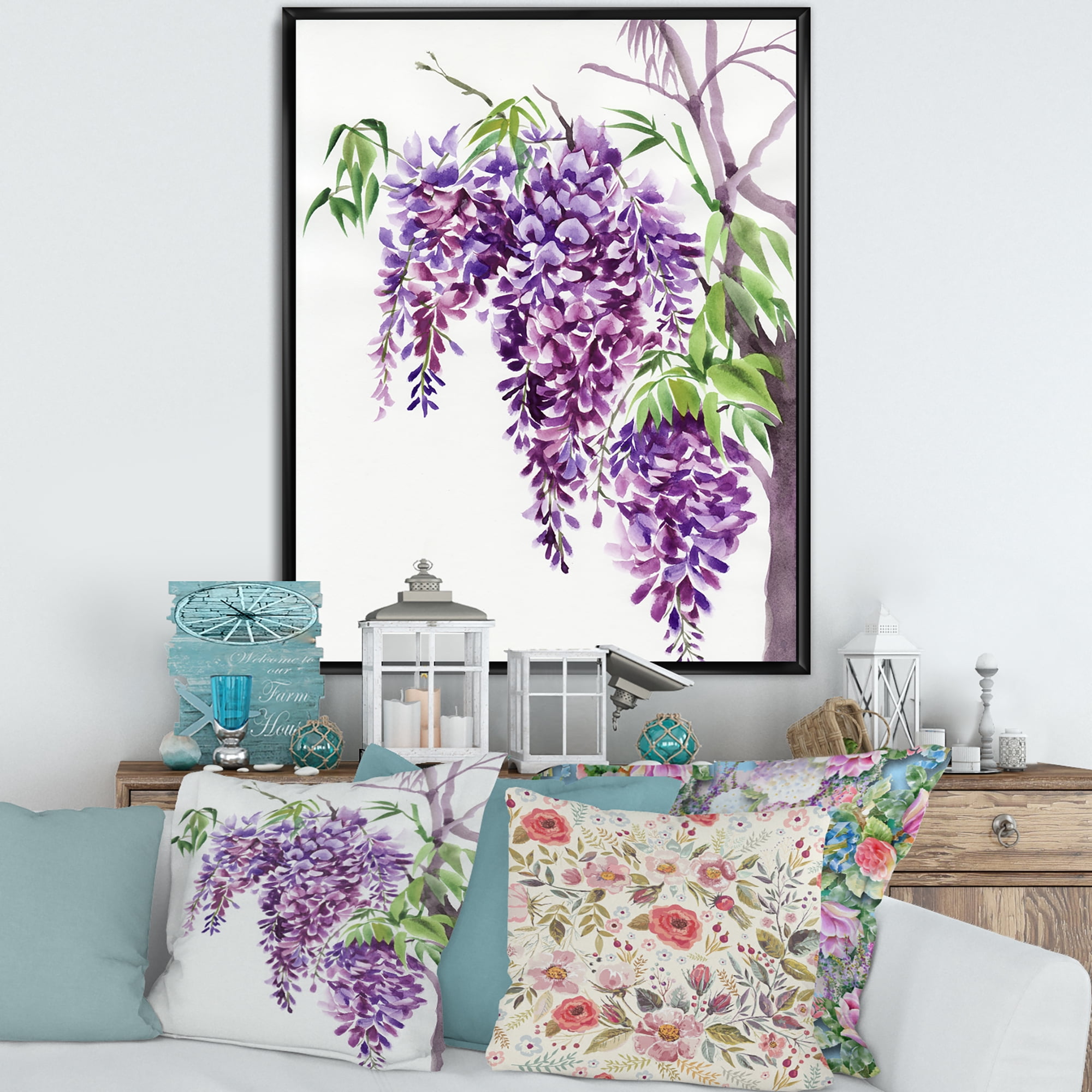 Designart 'Wisteria Purple Branches' Traditional Framed Canvas Wall Art Print