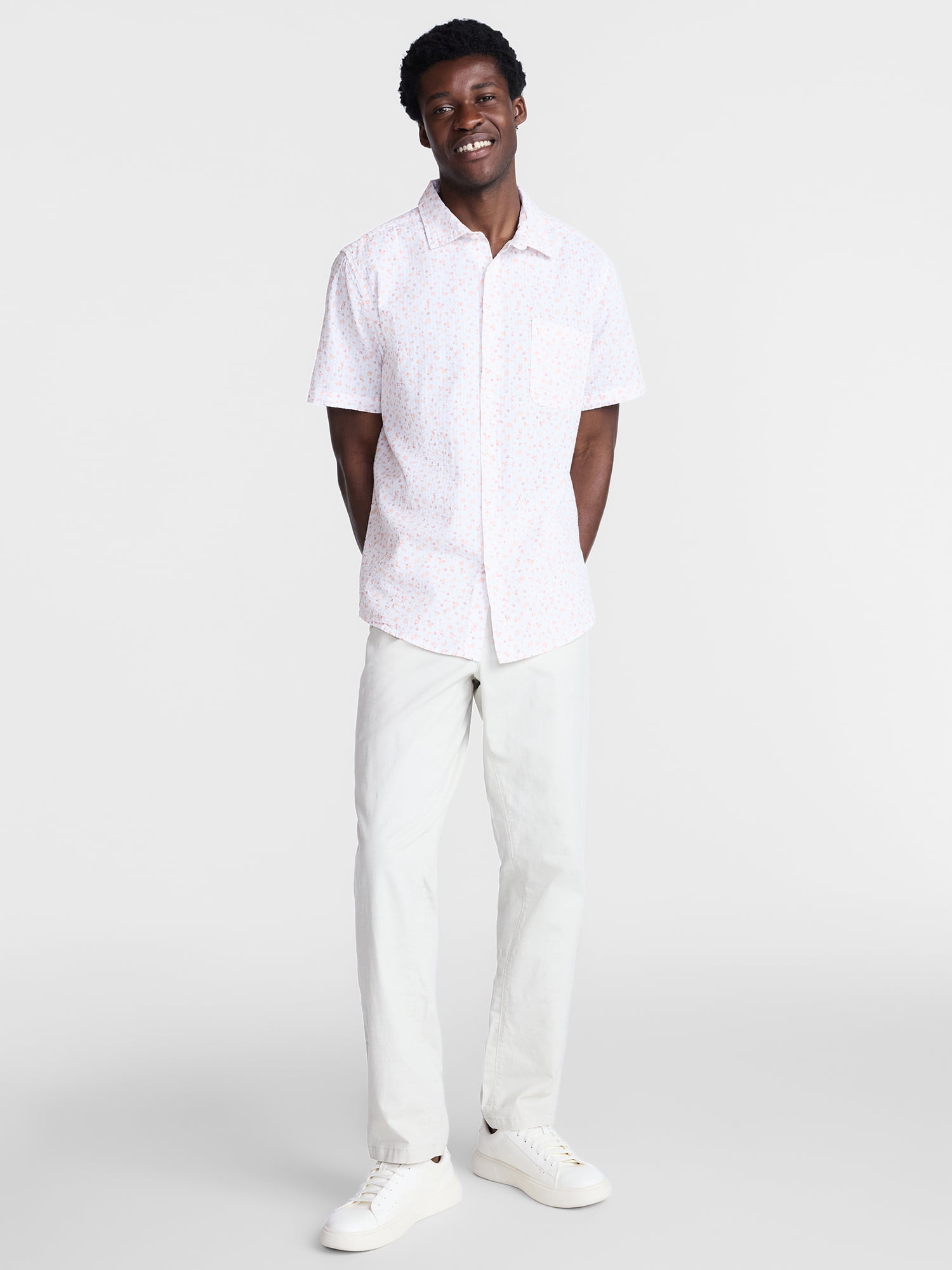 George Men's & Big Men's Modern Fit Seersucker Button Up Shirt with Short Sleeves, Sizes XS-5XL