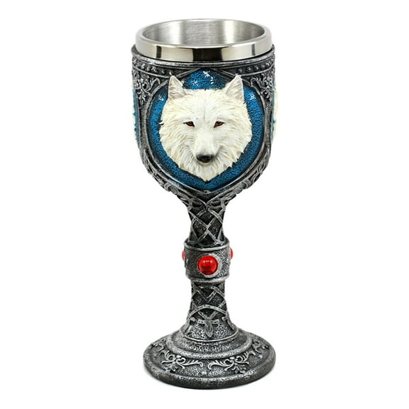 Ebros "Ghost" White Albino Snow Wolf Wine Goblet 7oz Direwolf Celtic Wine Chalice Goblet Cup