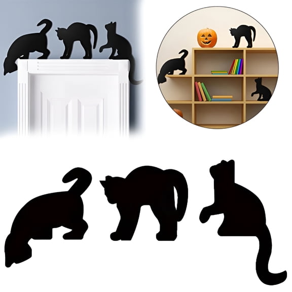 XIBUFE 2026 New 1X Black Cat Decoration Desktop Dress Up Halloween Decoration Halloween Wooden Decoration Halloween Atmosphere Decoration