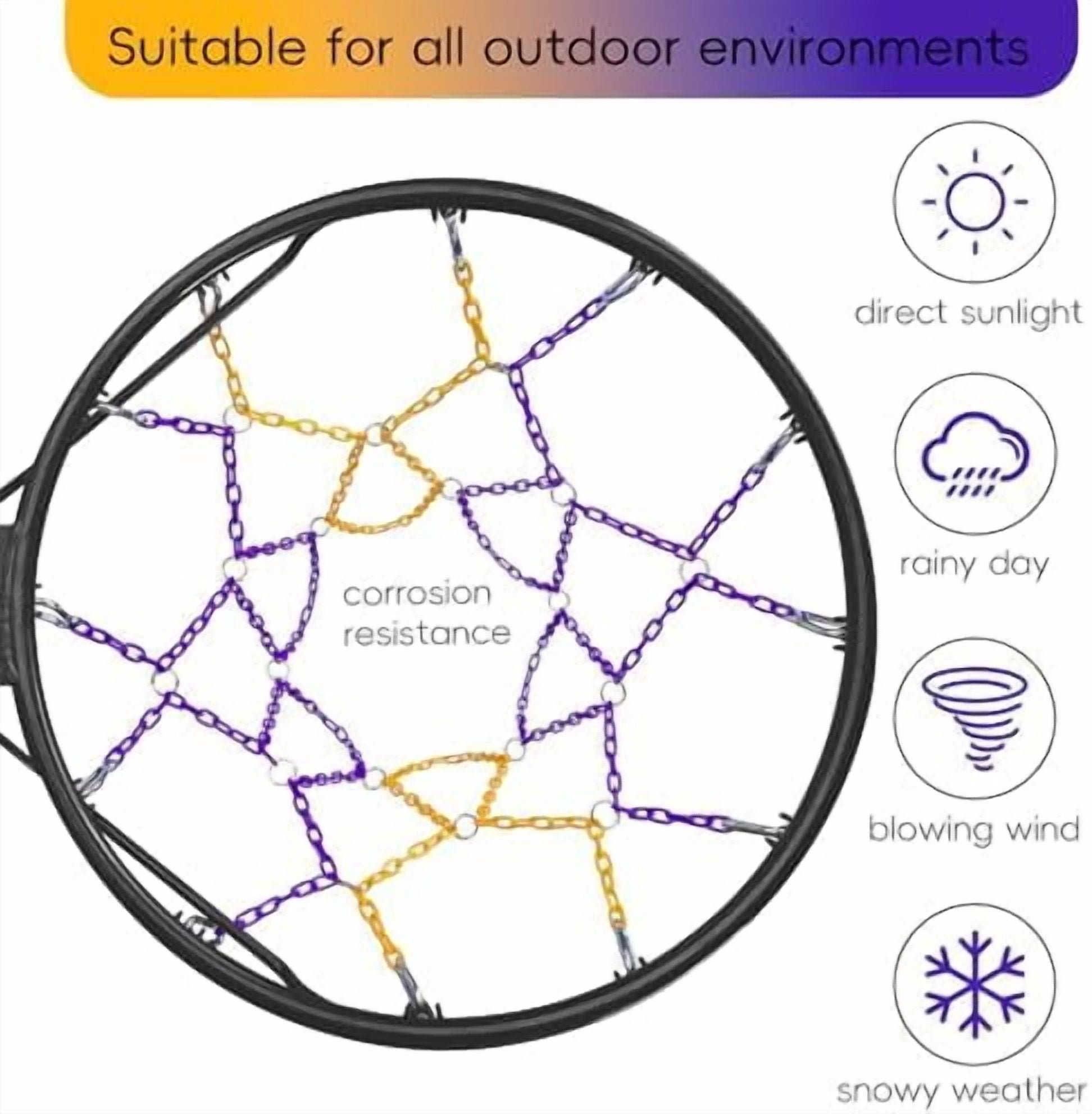 GOLRISEN Basketball net, Metal Chain Net Braided Permanent Rust Proof (12 Links), Quick Installation