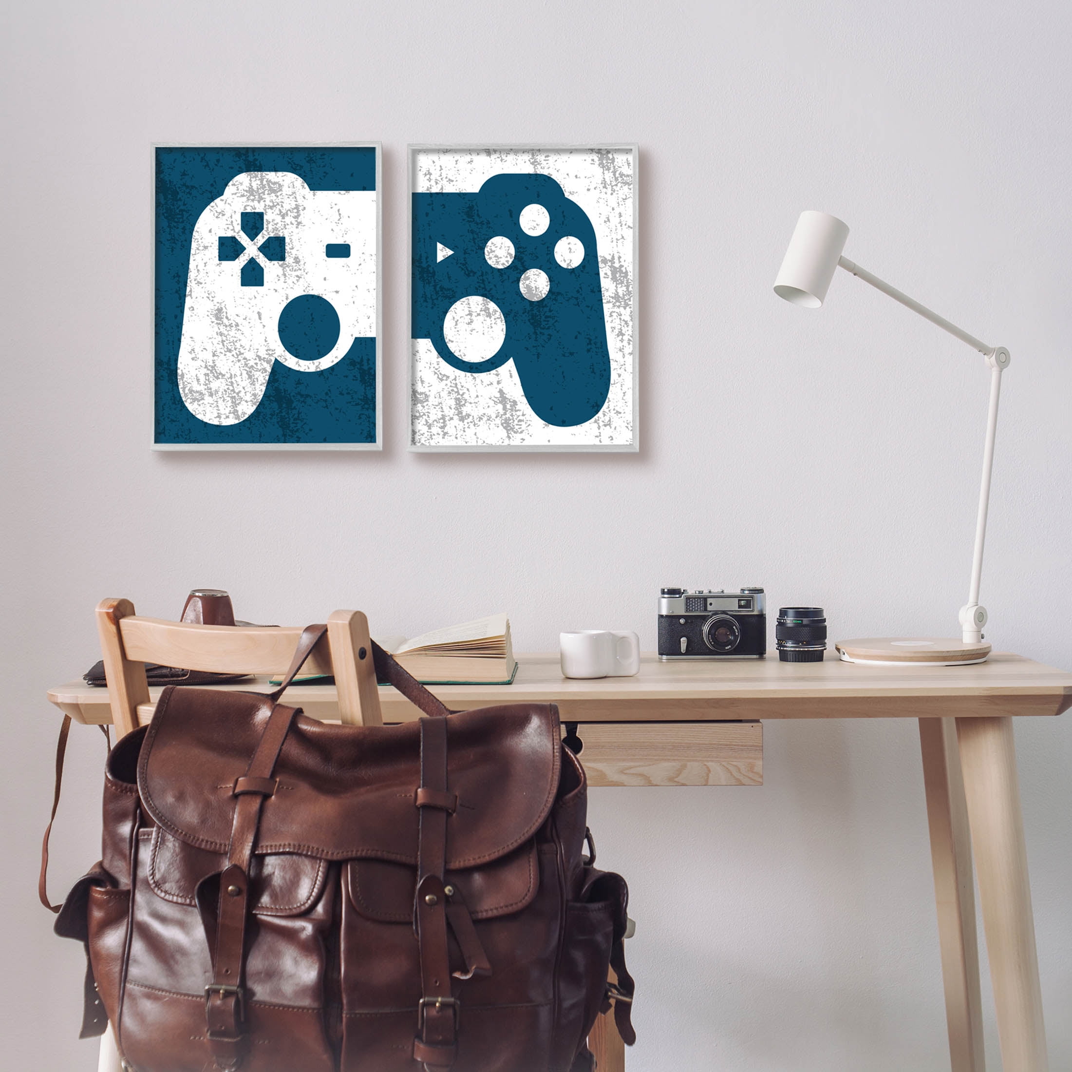 Stupell Industries Video Gaming Controller Silhouette Graphic Art Gray Framed Art Print Wall Art, Set of 2, Design by Kim Allen