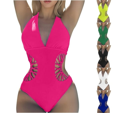 Clearance & Promo  Women s Retro Bow Solid Color Swimsuit  Conservative Jumpsuit Bodysuit  Elegant Swimwear  Comfortable Beach Set  Stylish Bikini for Women | Sopatenor  Black M