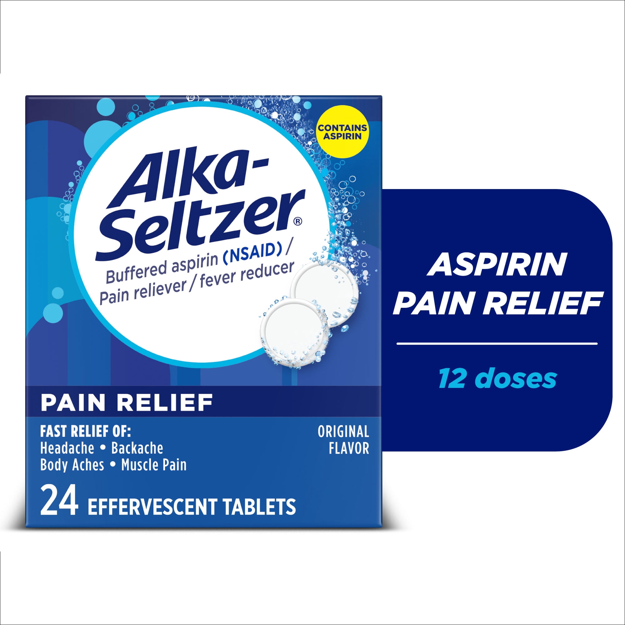 (2 pack) Alka-Seltzer Pain Relief, Aspirin Effervescent Tablets for Fast Pain Relief, Package May Vary 24 Ct
