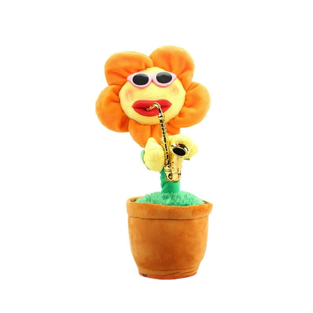 FELTECHELECTR Juguete de peluche con forma de girasol para tocar el saxofón, con carga USB (estilo 2 naranja)