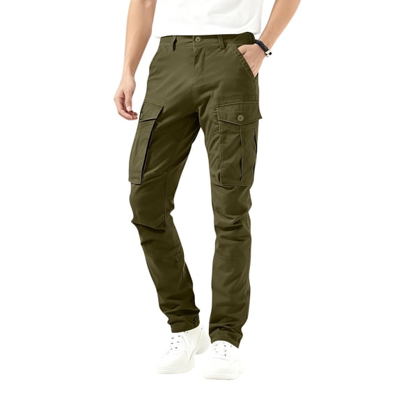 Dolkfu Work Pants Men's Slim Fit Green Cargo Pants Straight Leg Outdoor Relaxed Fit Mens Trousers,L