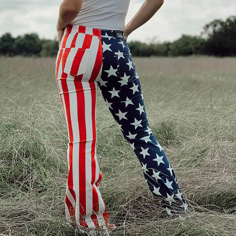 4th of July Bell Bottoms Jeans for Womens Trendy American Flag
