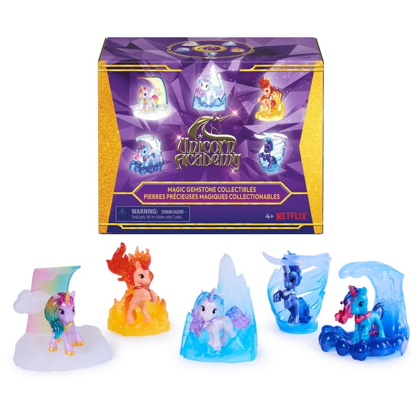 Paquete de coleccionables de piedras preciosas mágicas de Unicorn Academy con 5 unicornios