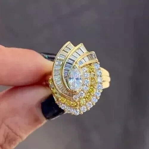 Silver & Stone Jewels 2Ct Marquise Cut CZ Women Cluster Ring 14k Yellow Gold Plated