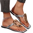 thumbnail image 3 of Barefoot Sandals Women, Flat Sandals for Women, Beach Sandals, Cute Sandals for Women, Womens Flat Sandals Comfortable Flip Flops Slide Sandals Summer Beach Shoes With Metal Decoration, Silver 7, 3 of 8