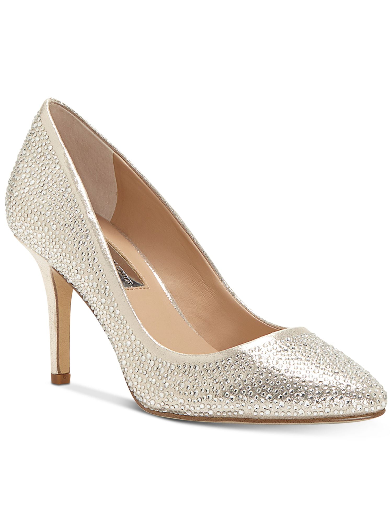 INC Womens Gold Rhinestone Padded Zitah Pointed Toe Stiletto Slip On