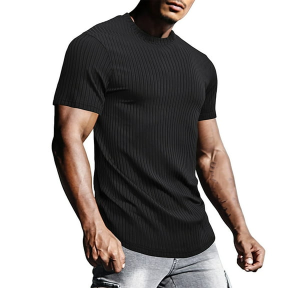 Mens Ribbed T-Shirts Athletic Workout Short Sleeve Stretchy Pullover Tees Shirts Crewneck Casual Solid Basic Going-Out Tops 2025