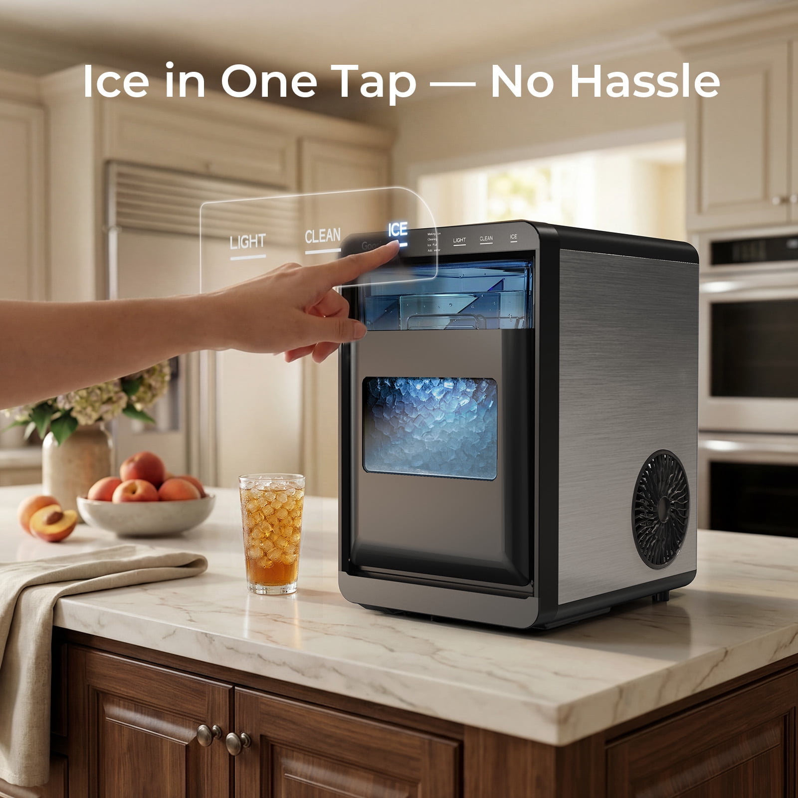 Goosiay Nugget Ice Maker Countertop, 44lbs per Day Portable Pebble Sonic Ice Machine with Soft Chewable Ice for Home, Kitchen, Office, RV, Camping, Stainless Steel, Black