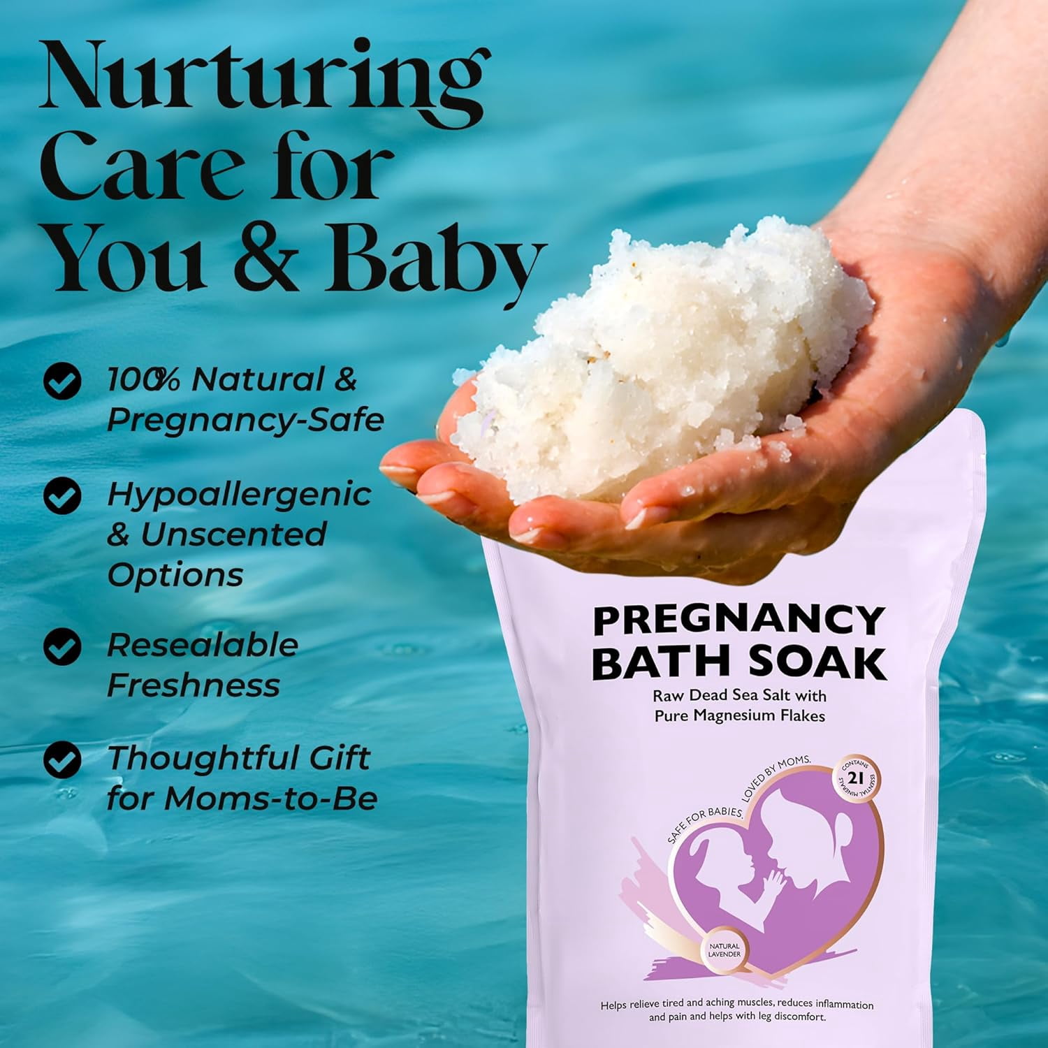 Aromasong Dead Sea Pregnancy Bath Soak with Natural Lavender & Magnesium Flakes, 5 lb | Pregnancy Safe Magnesium Bath Salts