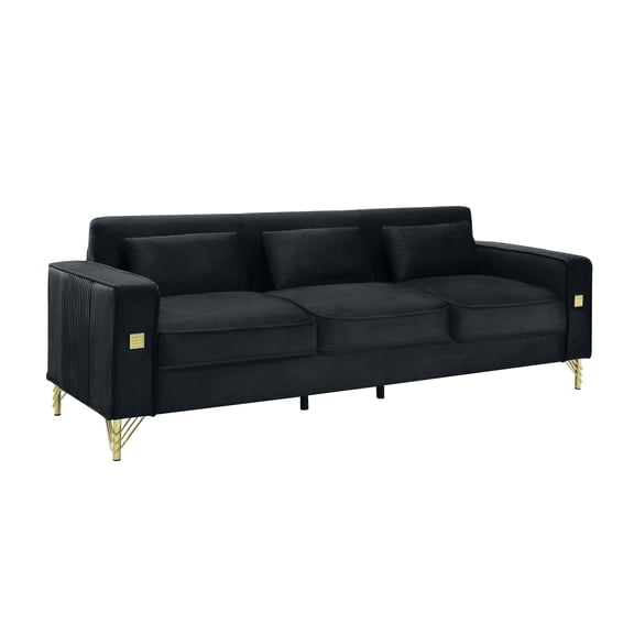 Velvet Sofa with Pillows and Gold Finish Metal Leg for Living Room