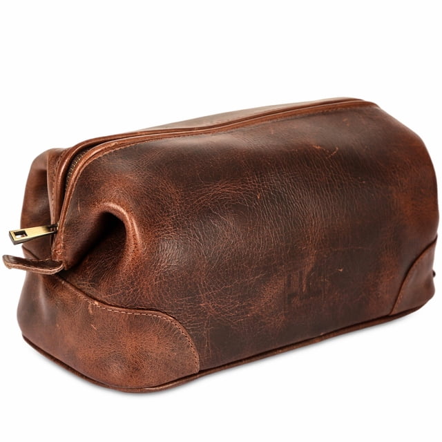 Neceser de piel HLC para hombre, piel auténtica, color marrón