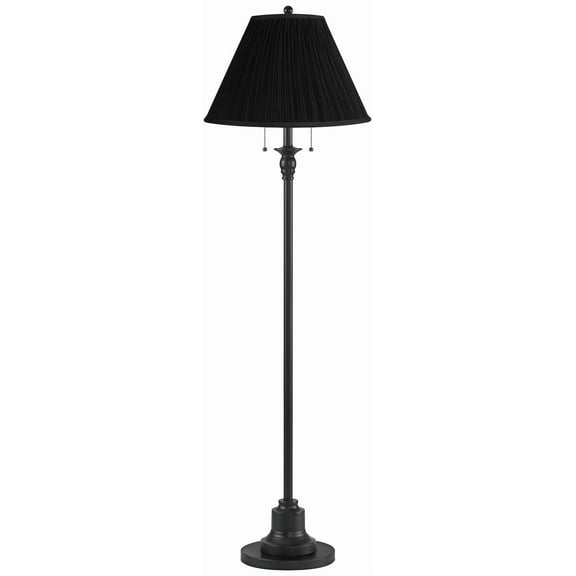 360 Lighting Dyna Traditional 58" Tall 2-Light Standing Floor Lamp Skinny Pole Pull Chain Black Finish Pleated Black Shade