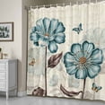 thumbnail image 5 of Blue Flowers Shower Curtain, Vintage Country Spring Teal Tulip Floral Butterfly Beige Waterproof Shower Curtain Set with 12 Hooks Lightweight Bath Curtains Fabric Bathroom Decor 60x72 Inches, 5 of 9