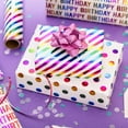 thumbnail image 6 of Birthday Wrapping Paper, 3 Rolls Iridescent Happy Birthday Gift Wrap Paper Featuring Polka Dots Stripes Printed Assortment - 17 inch x 120 inch Per Roll, 6 of 8