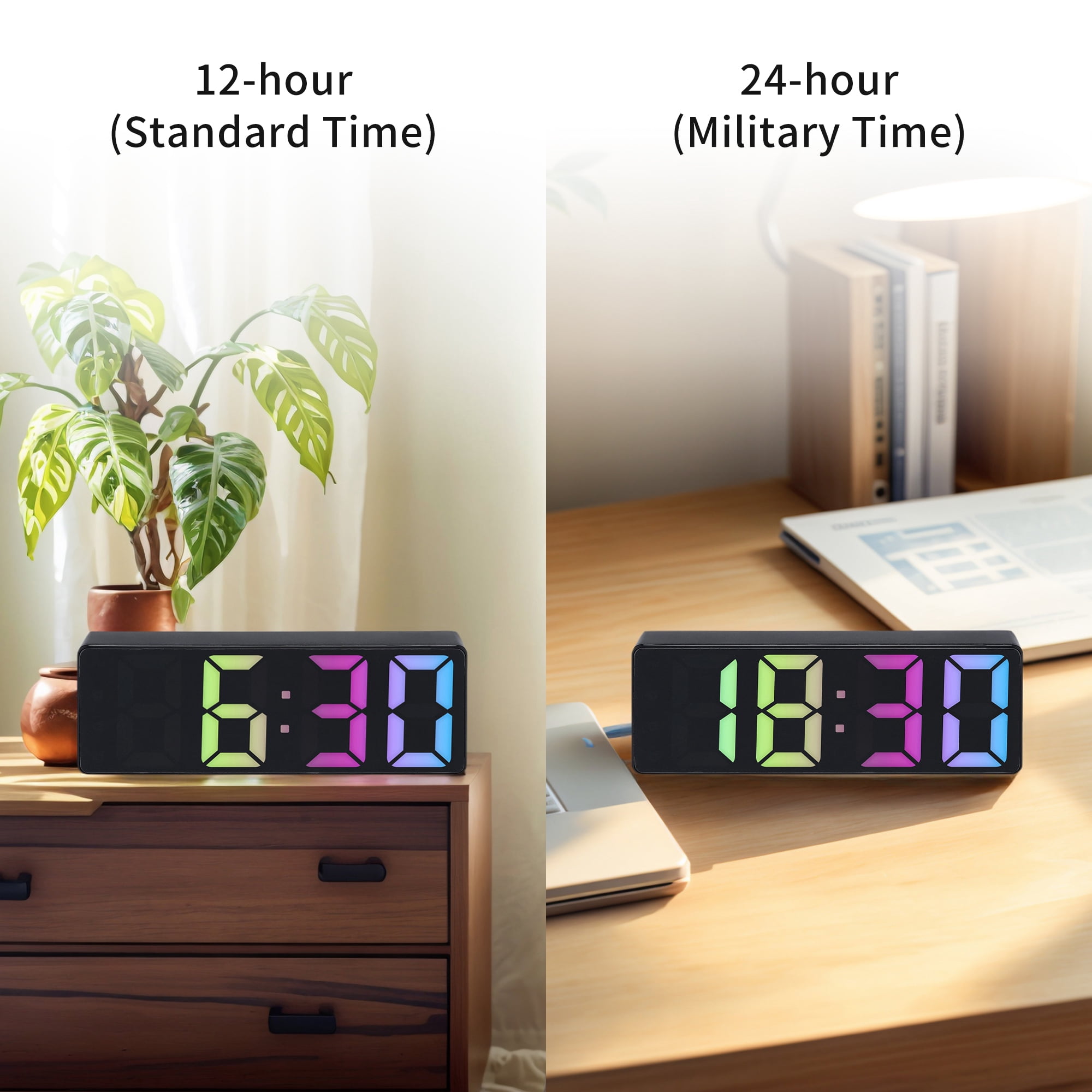 Unique Bargains 2 Pcs Small Alarm Clock Temperature Mirror White Mirror