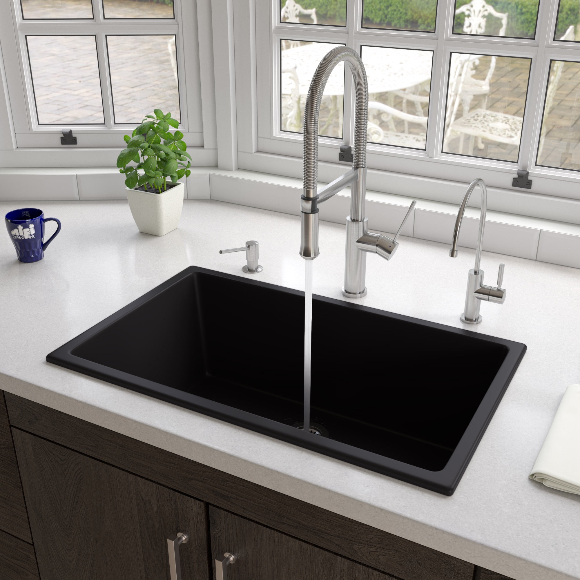 BLACK ONYX Granite 1.0 BOWL SQUARE KITCHEN SINK Free tap 