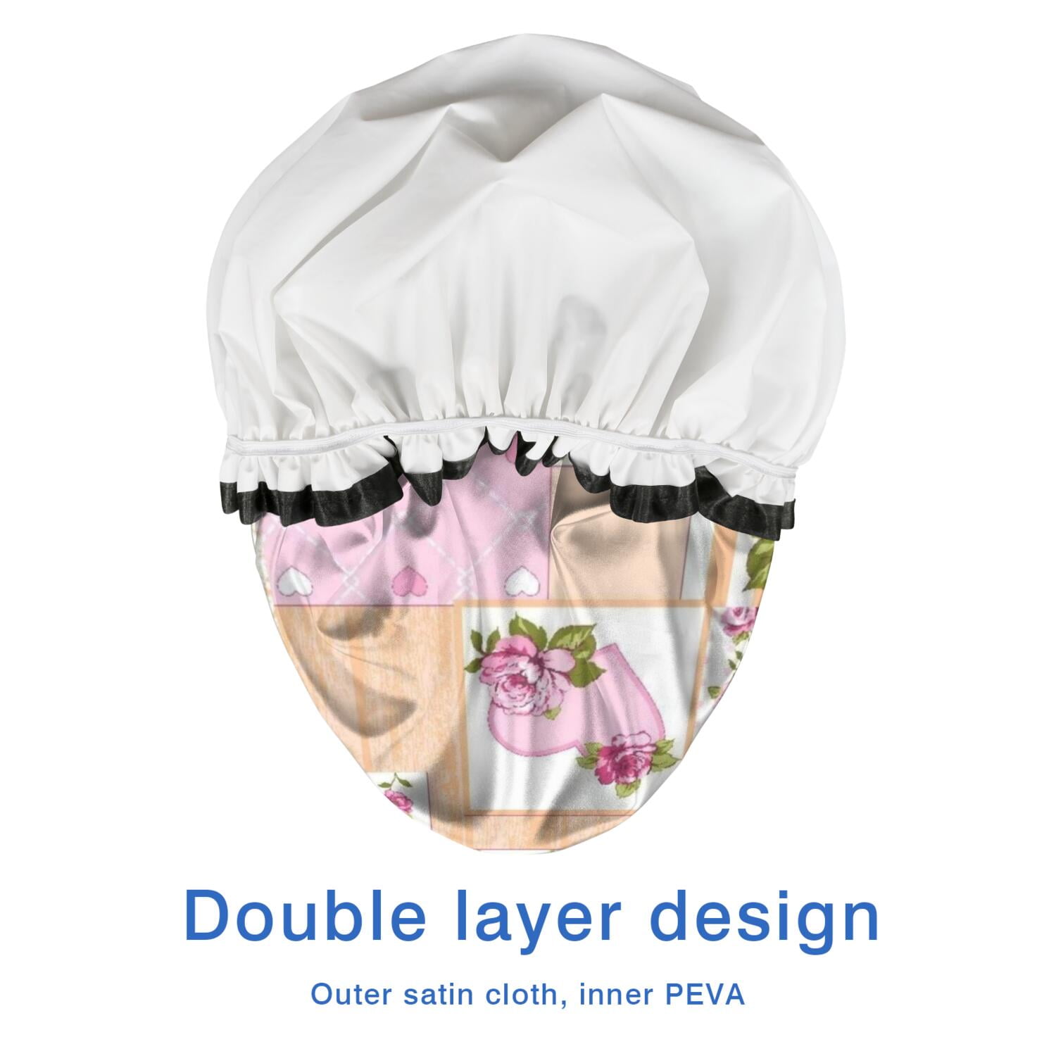 Shower Caps,Pioneer Flower Floral Print Pattern Waterproof Shower Cap for Women 4 Pieces,Double Reusable Hair Cover for Shower PEVA Elastic Stretch Hem