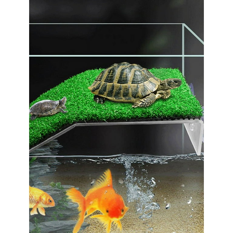 Lieonvis Turtle Basking Platform with Simulation Turf Turtle Resting Terrace with Simulation Cup Turtle Floating Dock Enhance Fitness Tortoise Ramp