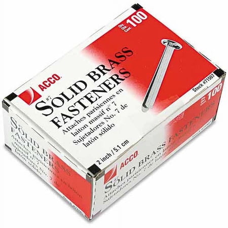 ACCO Brass Prong Paper File Fasteners, 2", 100-Pack