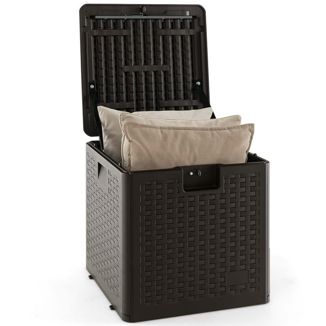 Costway Coffre de Terrasse de 28 Gallons pour l'Extérieur, Contenant de Rangement Imperméable pour Outils et Jouets, Brun